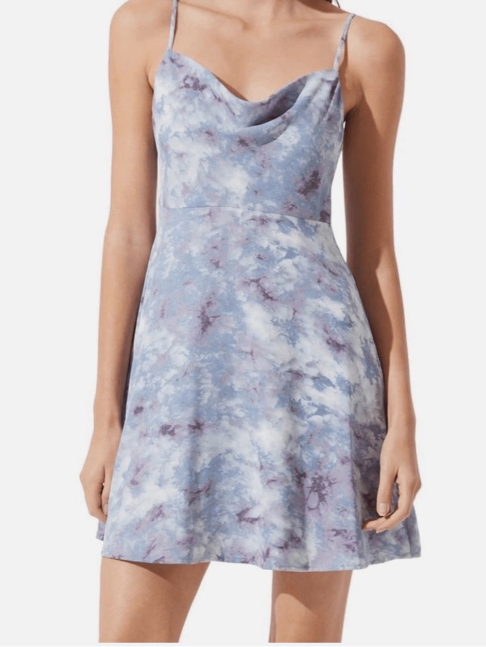 ASTR The Label Purple Marble Tie Dye Cowl Neck Mini Dress NWT Size S